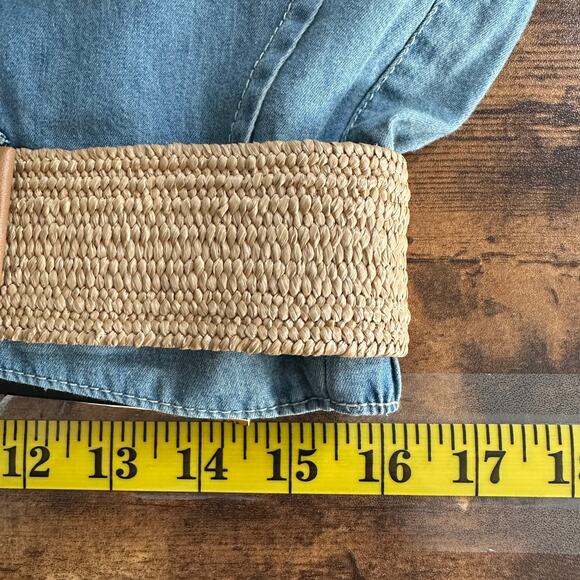 Chambray Denim Pants Medium Light Blue Belted Wide Leg Cropped Beachy Coastal - Picture 3 of 11